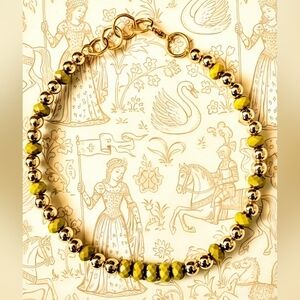 Avocado Green in Glass and Gold Beads in Gold Plated Necklace or Choker